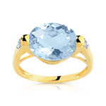 Bague or 750 2 tons topaze bleue trait&eacute;e et diamant