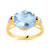 Bague or 2 tons topazes bleue trait&eacute;e diamants