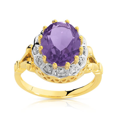 Bague or 2 tons améthyste diamants