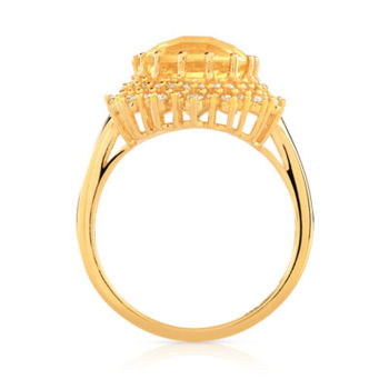 Bague or 750 jaune soleil citrine et diamants ambrés