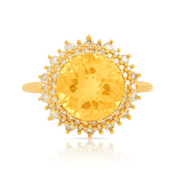 Bague or 750 jaune soleil citrine et diamants ambrés