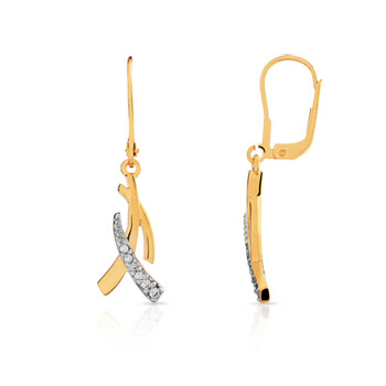 Boucles d'oreilles plaqué or 2 tons dormeuses zirconias