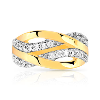 Bague plaqué or 2 tons entrelacée zirconias