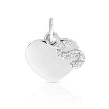 Pendentif argent 925 initiale coeur poli zirconias