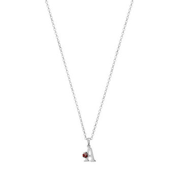 Collier argent 925 émail maille jaseron initiale coccinelle 38 cm