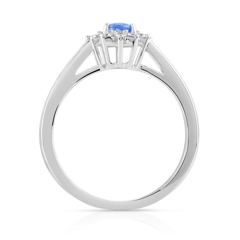 Bague or 750 blanc fleur saphir et diamants - vue 2