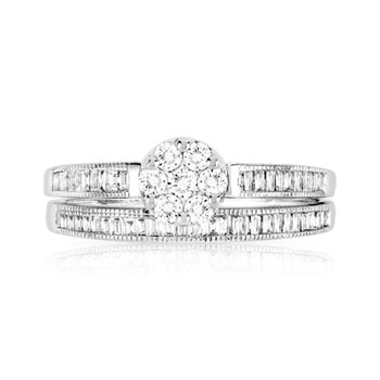 Duo alliance demi-tour solitaire or 750 blanc diamants