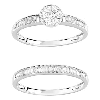 Duo alliance demi-tour solitaire or 750 blanc diamants