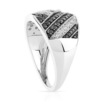 Bague or 750 blanc diamants blancs et noirs