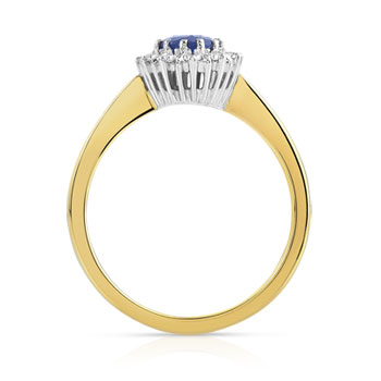 Bague 2 ors 750 saphir ovale entouré de diamants