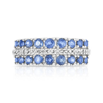 Bague or 750 blanc saphirs et diamants