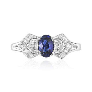 Bague or 750 blanc saphir et diamant