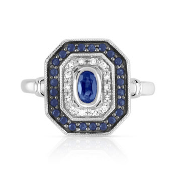 Bague or 750 blanc saphirs et diamants