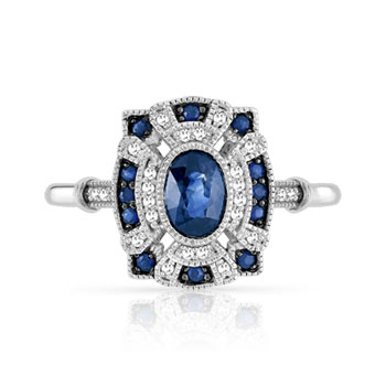 Bague or 750 blanc ovale saphirs et diamants