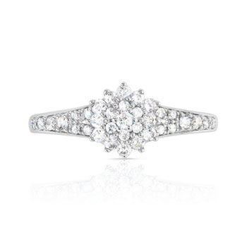 Bague or 750 blanc fleur diamants