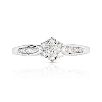 Bague or 750 blanc fleur diamants