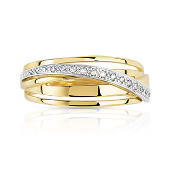 Bague 2 ors 750 anneaux entrelacés diamants