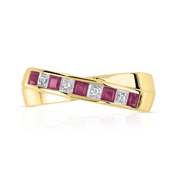 Bague or 750 2 tons croisée rubis et diamants