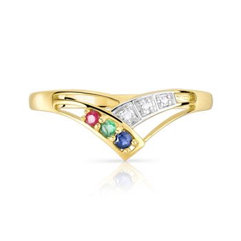 Bague or 750 2 tons 'V' pierres précieuses et diamants