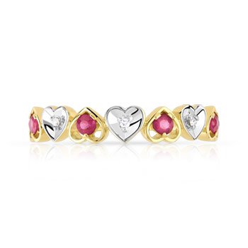 Bague or 750 2 tons coeurs rubis et diamants
