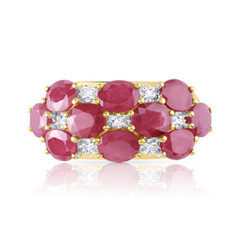 Bague or 750 2 tons rubis ovales et diamants
