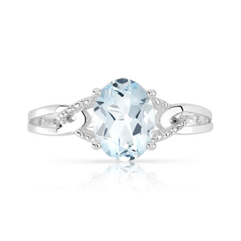 Bague or 750 blanc aigue marine ovale