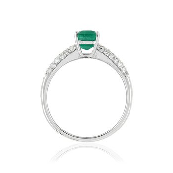 Bague or 750 blanc émeraude rectangulaire et diamants