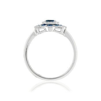 Bague or 750 blanc fleur saphirs et diamants