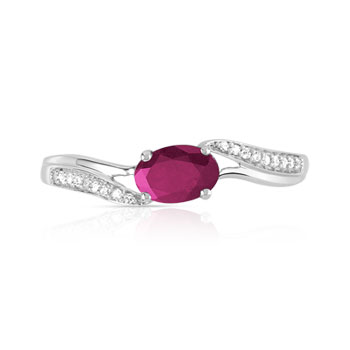 Bague or 750 blanc rubis ovale et diamants