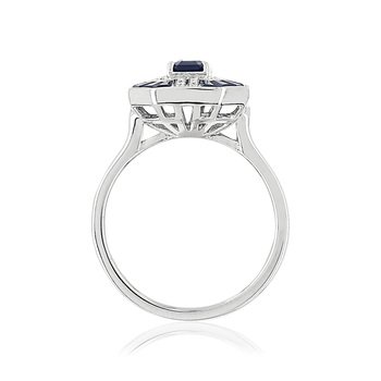 Bague or 750 blanc rectangulaire saphirs et diamants