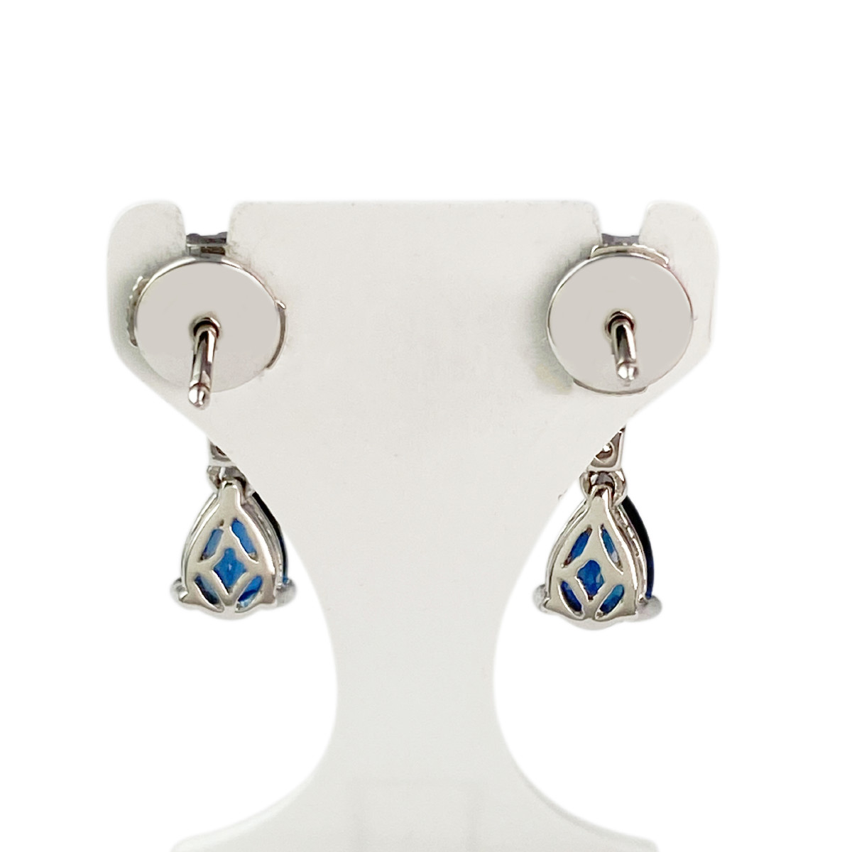 Boucles d'oreilles or 750 blanc saphir diamant - vue 3