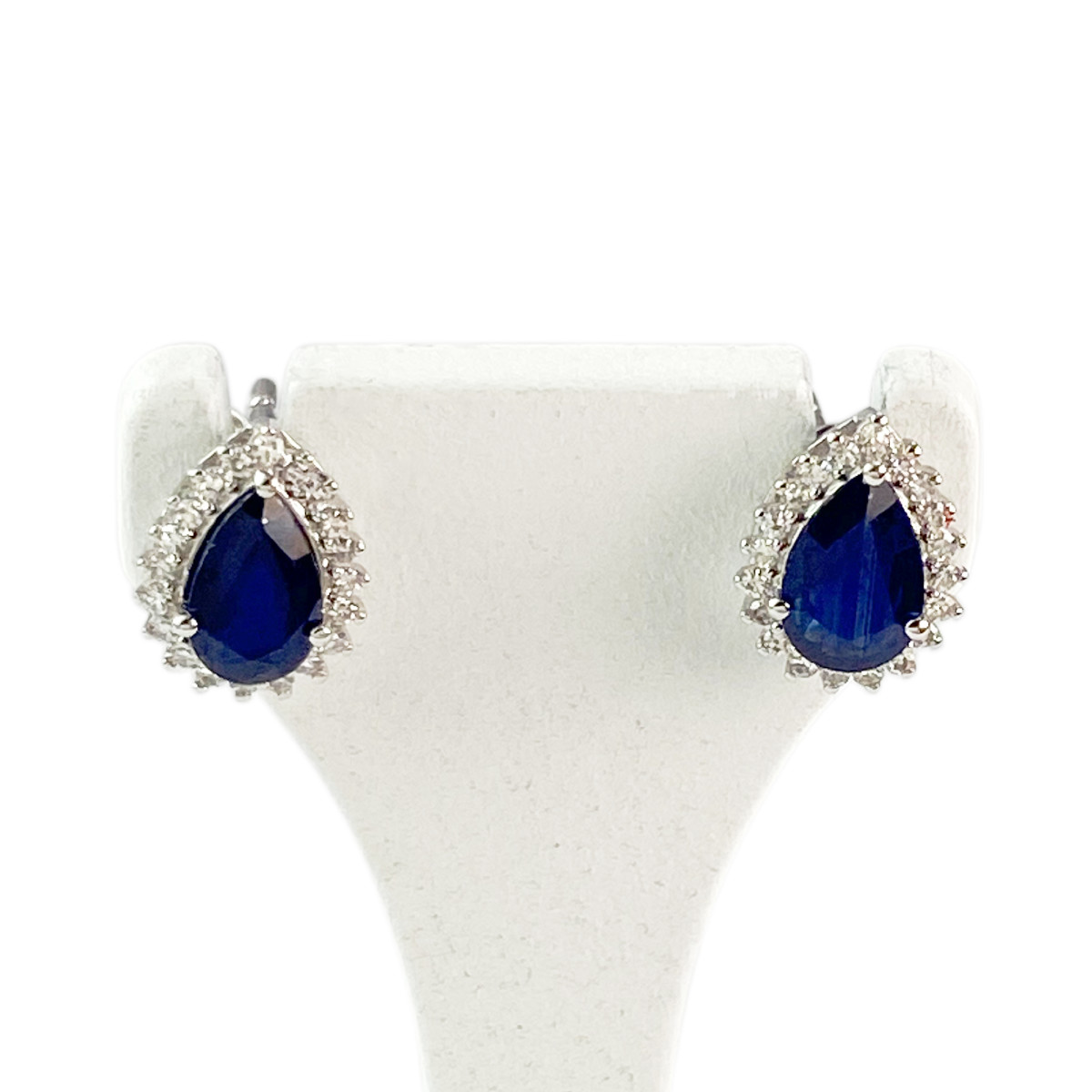 Boucles d'oreilles or 750 blanc saphir et diamant