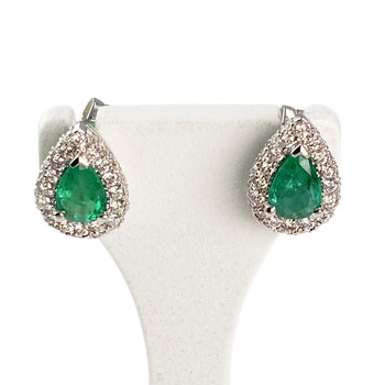 Boucles d'oreilles or 750 blanc émeraude et diamant