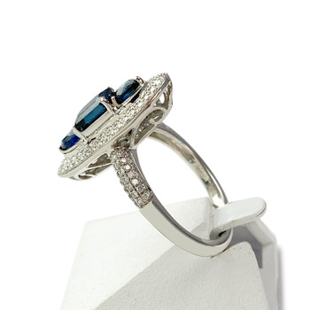 Bague or 750 blanc saphir et diamant