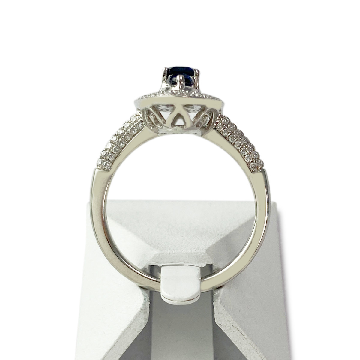 Bague or 750 blanc saphir et diamant - vue 3