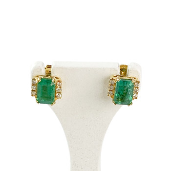 Boucles d'oreilles or 750 jaune emeraude et diamant