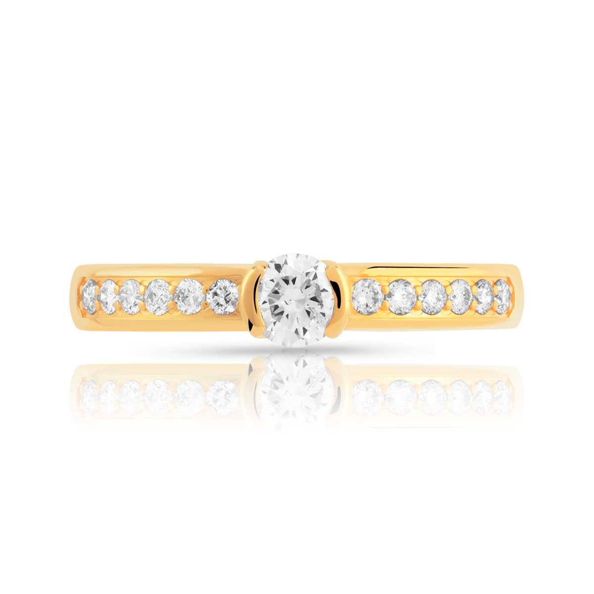 Bague solitaire or 750 jaune diamant 40/100e de carat - vue 3