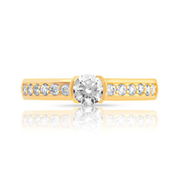 Bague solitaire or 750 jaune diamant 50/100e de carat