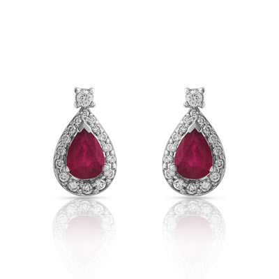 Boucles d'oreilles or 750 blanc rubis et diamant