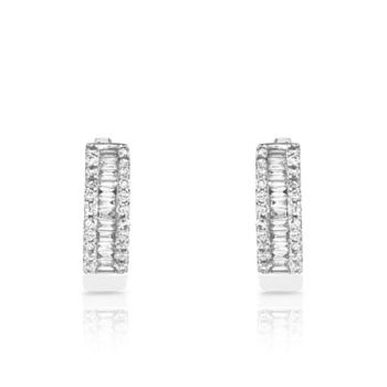 Créoles or 750 blanc demi-tour diamants 15 mm