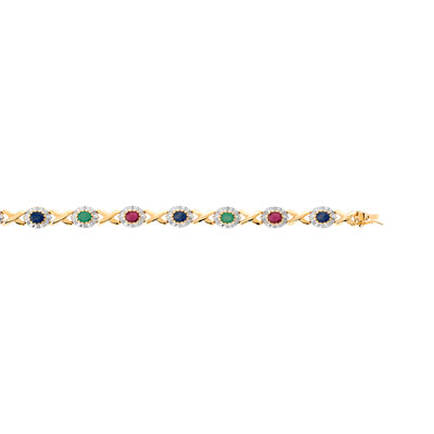 Bracelet or 750 2 tons émeraude et saphir et rubis et diamant