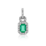 Pendentif or 750 blanc émeraude et diamant