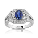 Bague or 750 blanc saphir et diamant