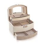 Coffret bijoux cuir imitation beige