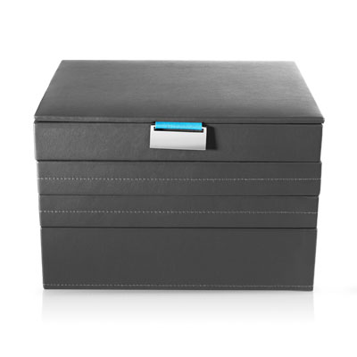 Coffret à bijoux cuir imitation gris - vue 1
