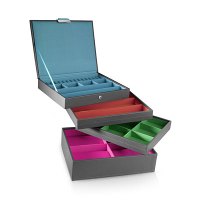 Coffret à bijoux cuir imitation gris - vue D1