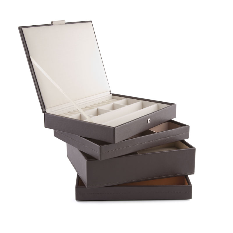 Coffret à bijoux cuir imitation marron - vue VD1