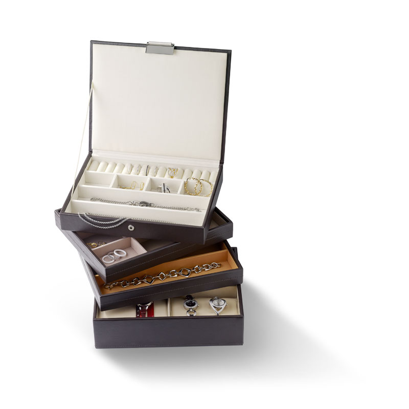 Coffret à bijoux cuir imitation marron - vue VD3