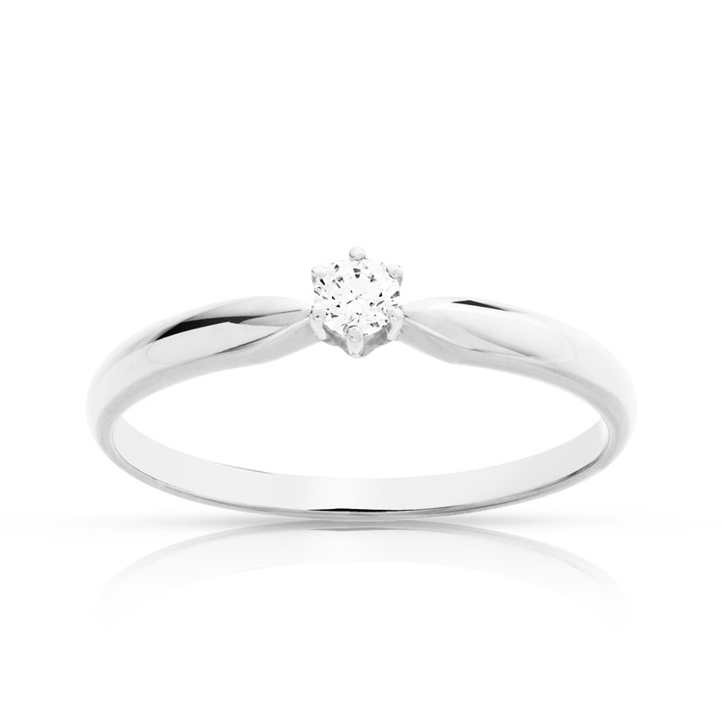 Solitaire or 750 blanc diamant 0,1 carat