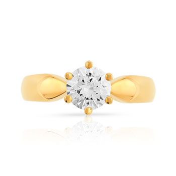 Bague solitaire or 750 jaune diamant 70/100e de carat